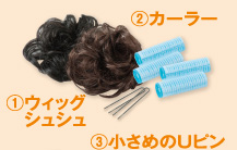 ウィッグシュシュ、カーラー、小さめのUピン