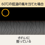 60℃の低温の風を当てた場合 きれいに整っている
