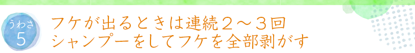 うわさ5 フケが出るときは連続2～3回シャンプーをしてフケを全部剥がす