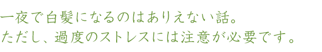 一夜で白髪になるのはありえない話。ただし、過度のストレスには注意が必要です。