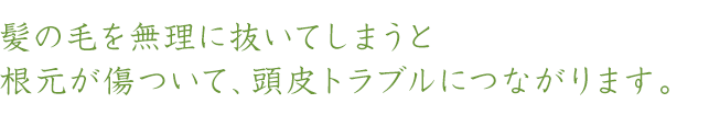 髪の毛を無理に抜いてしまうと根元が傷ついて、頭皮トラブルにつながります。