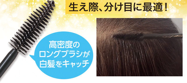 生え際、分け目に最適！高密度のロングブラシが白髪をキャッチ。